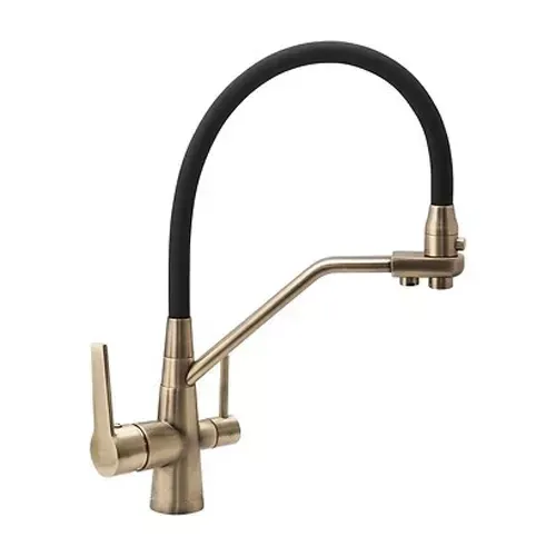 Змішувач для кухні з підключенням до фільтру Frap F4374-4 та гнучким виливом, бронза Київ