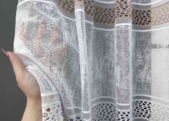 Короткий тюль VR-Textil 1945т Жаккард Белый с капучино 350х145 см (42-1161) Киев