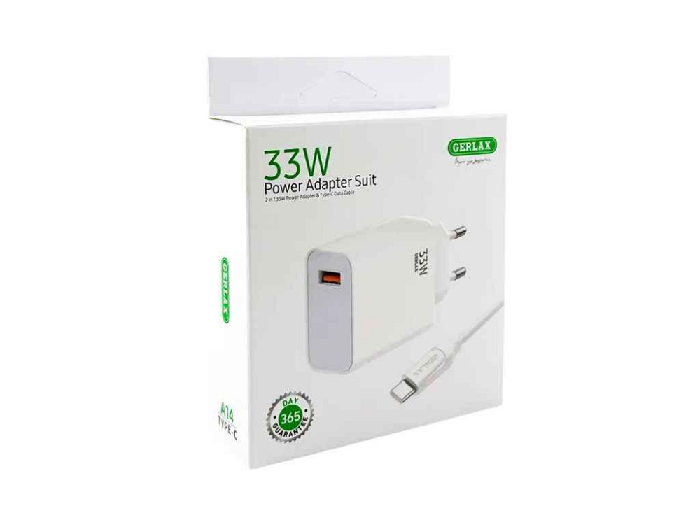 Мережевий зарядний пристрій Type-C A14 1USB/33W білий 1м ТМ GERLAX Київ - фото 1