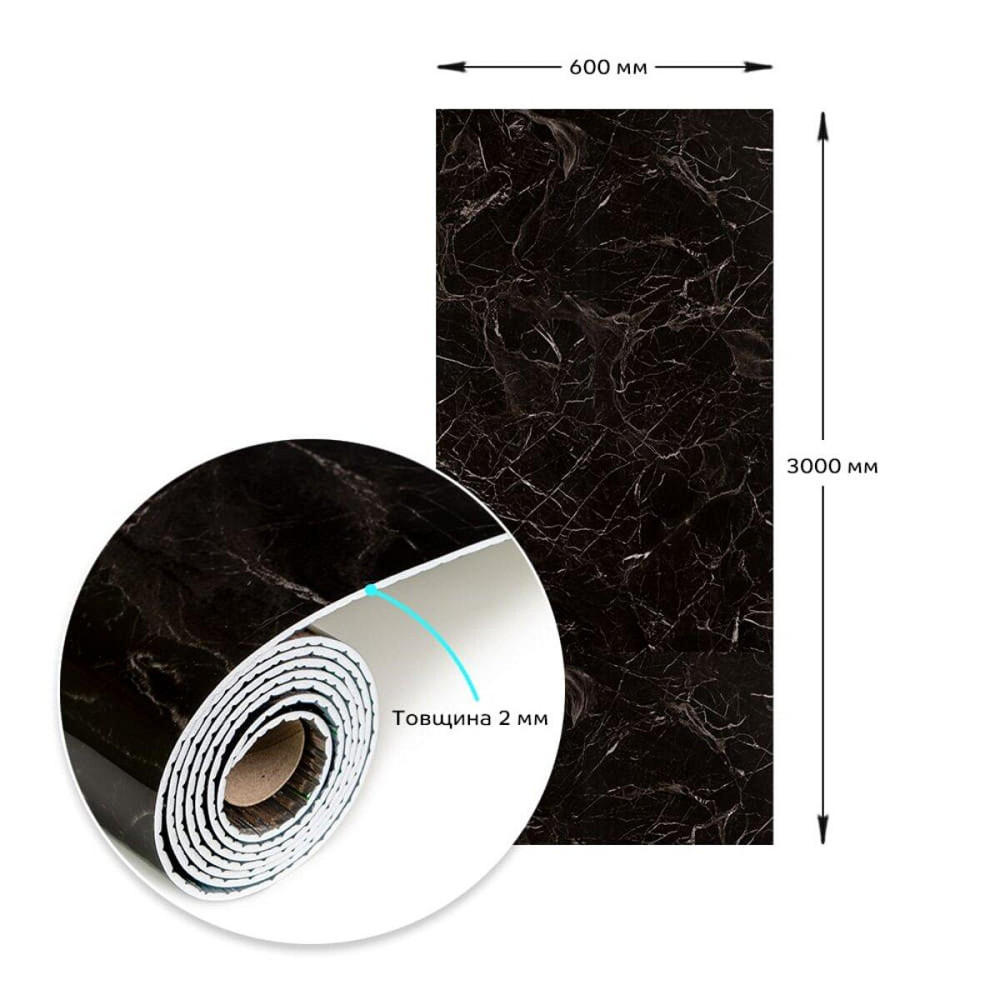 Самоклеящаяся виниловая плитка в рулоне 600х3000х2мм Черный мрамор Глянец SW-00001289 Днепр - изображение 3