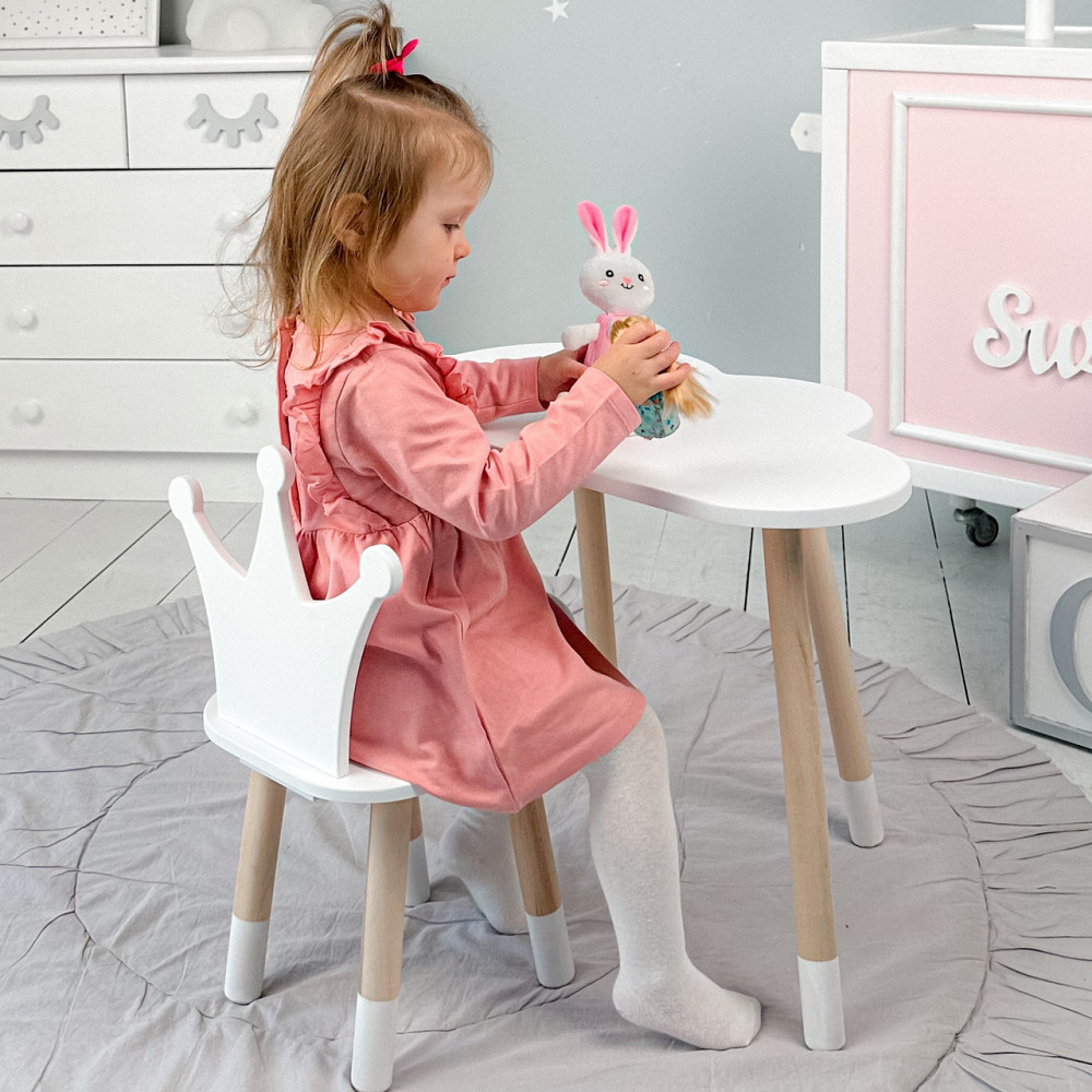 Столик хмаринка 46х70х40 і стільчик корона 26х26х24, стіл та стілець в дитячу, білий Київ - фото 6