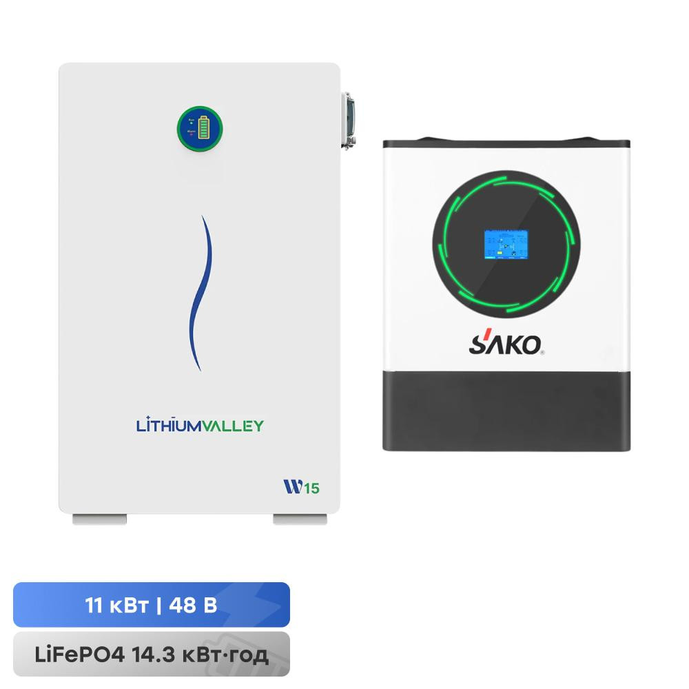 Комплект резервного живлення 11kW 14.336kWh: гібридний інвертор Sako SUNPOLO-11K 11KW/48V+150A MPPT S2 і акумуляторна батарея Київ - фото 6
