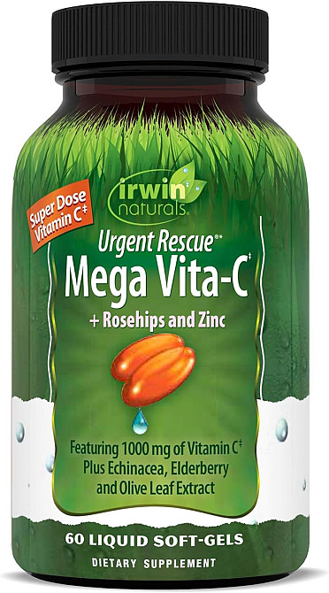 Витамин С Irwin Naturals Urgent Rescue Mega Vita-C + Rosehips and Zinc 60 Liquid Soft-Gels Луцк - изображение 1