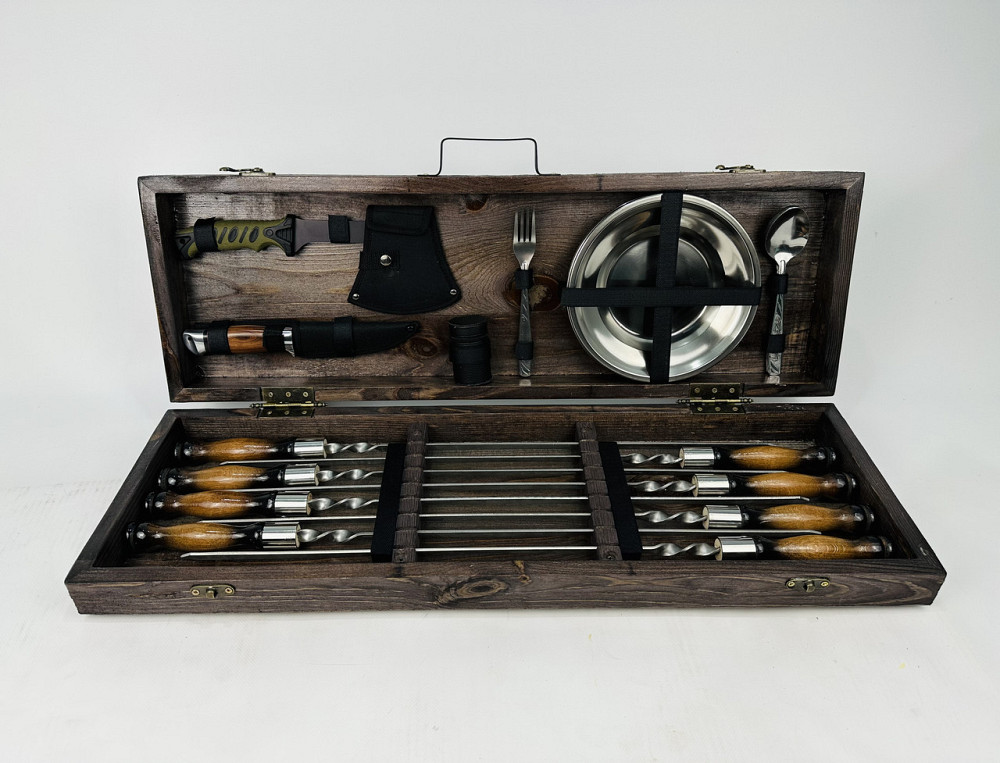 Подарунковий набір шампурів у дерев'яному кейсі М'ЯСНИК HAPPY DAYS Тернопіль - фото 1