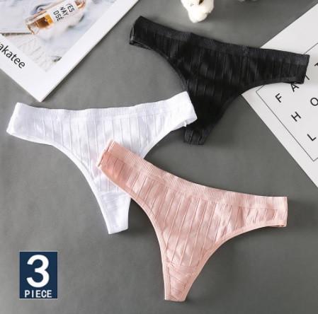 Женские трусы стринги L (46 размер) - в наборе 3шт. (белые, черные, пудра), 95% cotton, 5% elastan Киев - изображение 1
