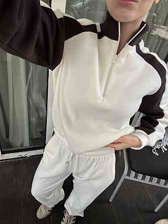 Женский стильный теплый костюм двойка из двустороннего флиса. Молочный, 46/48 Одесса