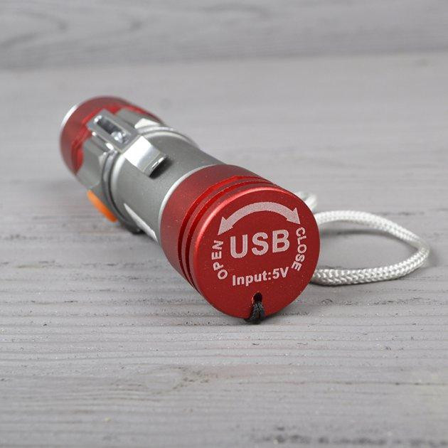Ручний мініліхтар Bailong BL-517-XPE USB (Сріблясто-червоний) Вінниця - фото 5