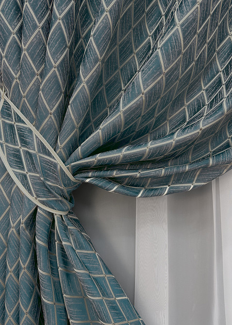 Комплект готових штор VR-Textil Жакард RUBI № 1761ш Темно-лазурний з молочним 150х300 см 2 шт (33-0721) Київ - фото 5