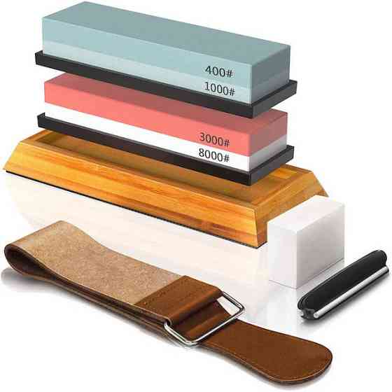 Набір для заточування ножів професійний із бамбуковою підставкою та напрямною кутом заточування Київ