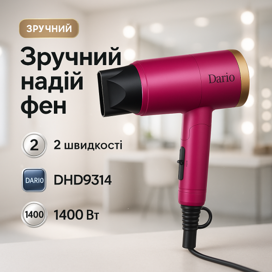 Фен для укладання будь-якого волосся DARIO, Професійний фен з іонізацією і термозахистом ZW-59 Львів