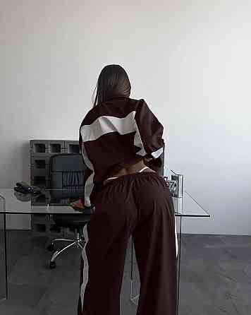 Жіночий стильний костюм оверсайз — двійка плащівка Еммі + підкладка спорт Шоколад, 46/48 Одеса