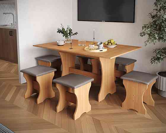 Обеденный стол и 6 мягких табуреток (комплект 7 предметов). МС - Ольха Львов