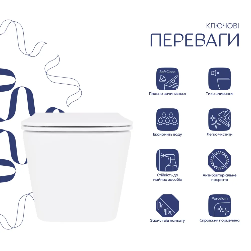 Унітаз підвісний Qtap Crow безобідковий із сидінням Soft-close QT05335171W Київ - фото 18