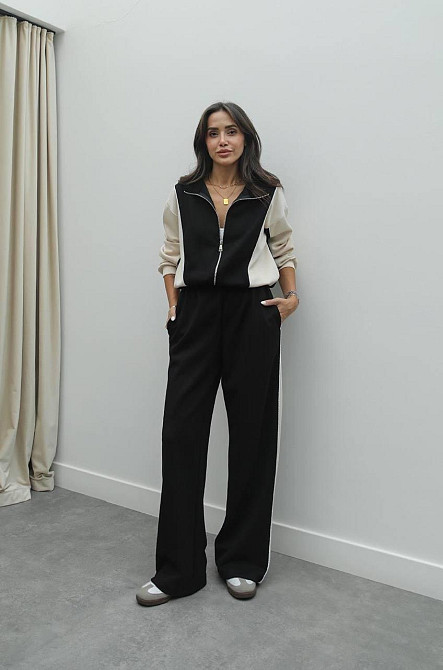 Жіночий прогулянковий костюм-двійка: кофта та штани двонитка Чорний, 48/52 Одеса - фото 1