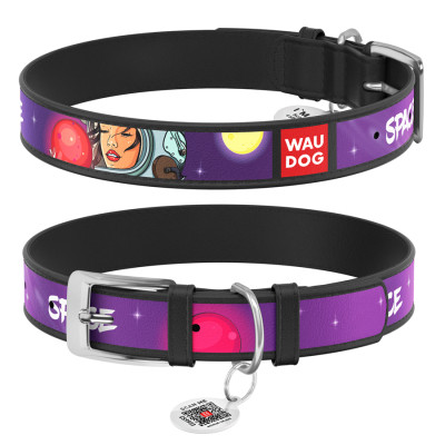 Ошейник для животных WAUDOG Design с QR паспортом "Больше космоса" L Ш 25 мм Д 37-48 см черный (0025-0126-01) Винница - изображение 1
