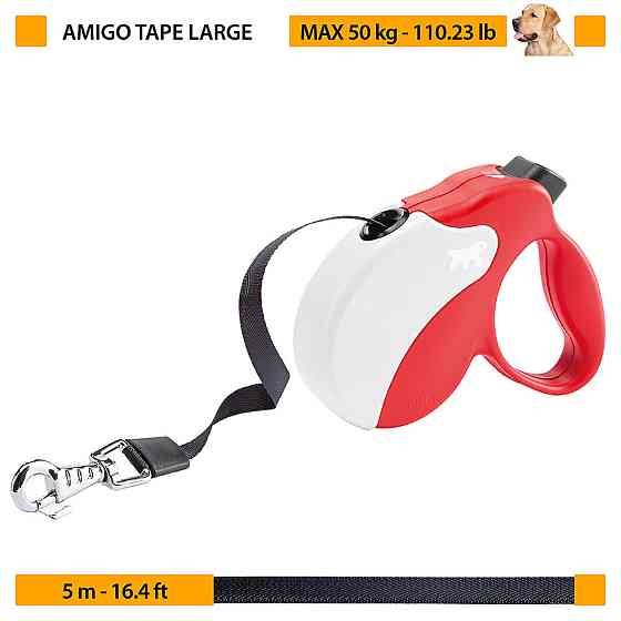 Поводир - рулетка для собак з стрічкою Ferplast Amigo Tape (Ферпласт Аміго Тейп) 16 х 3.8 х h 15 см - L, чорний Запоріжжя