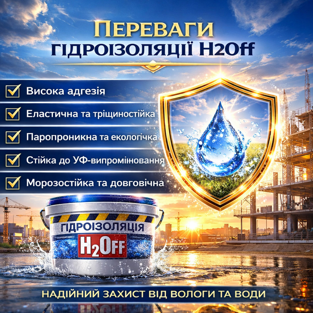 Гідроізоляційна акрилова мастика H2Off Біла 24 кг рідка універсальна гідроізоляція для ванної, підвалів, балконів, покрівлі Харків - фото 3