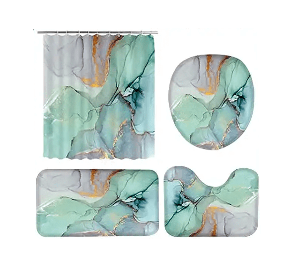 Набор ковриков и шторки для ванной комнаты и душа, комплект шторки и коврики в ванную, бирюзовый цвет Каменец-Подольский - изображение 1