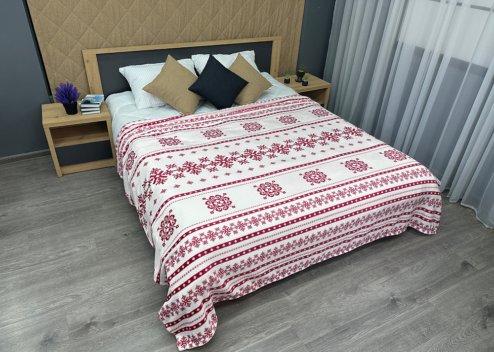 Плед-покривало Decorator WellSoft ETNO 180х210 см з різдвяним принтом Білий з червоним (87-278) Київ - фото 3