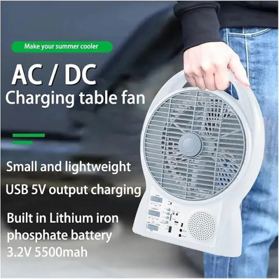 Вентилятор на сонячній батареї N288 8" + 2 LED лампи, радіо (2 швидкості) 6Вт Bluetooth USB 3.2V 5500 мАг Вінниця