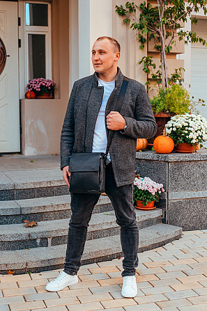 Чоловіча чорна шкіряна сумка-месенджер Tiding Bag 75-5271 Кам'янське - фото 3