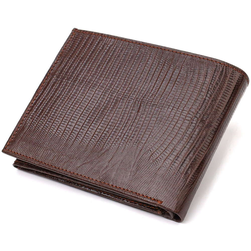 Стильний горизонтальний чоловічий гаманець середнього розміру з натуральної шкіри фактурної Коричневий (CANPELLINI) Київ - фото 6