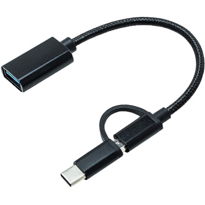 Перехідник OTG AC-150 2in1 USB 3.0 - MicroUSB USB Type-C Black XoKo (AC-150-BK) Вінниця - фото 1