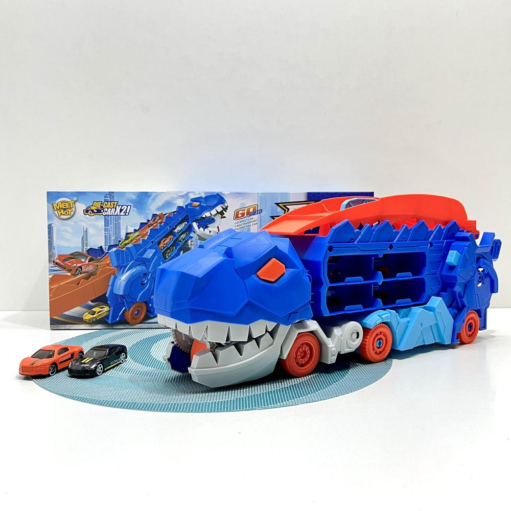 Трейлер у вигляді динозавра з набором машинок 2шт Синій (MH-177) Чернігів - фото 1