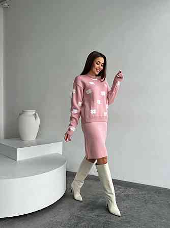 Жіночий базовий в'язаний костюм-двійка машина в'язка пудра Одеса