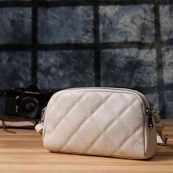 Модна жіноча сумка прошита ромбами з натуральної шкіри Vintage 22931 Білий Київ