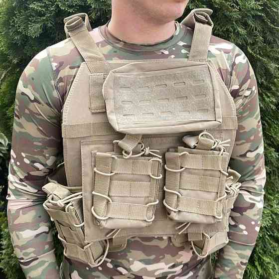 Плитоноска с подсумками Кордура 1000D + 4 кармана для магазинов (без плит) Койот Киев