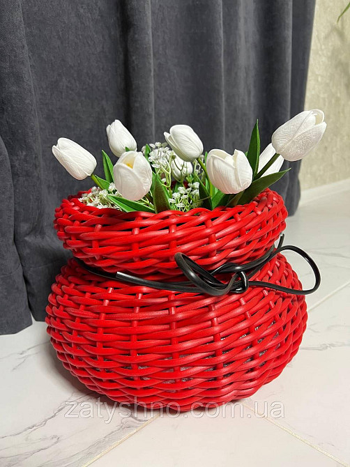 Червоний ротанговий кошик плетений Київ - фото 5