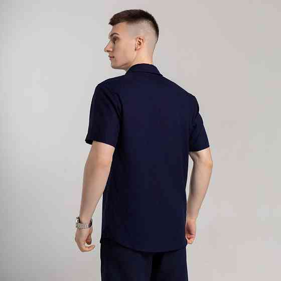 Чоловіча сорочка з коротким рукавом темно-синя Pobedov Marsel Київ