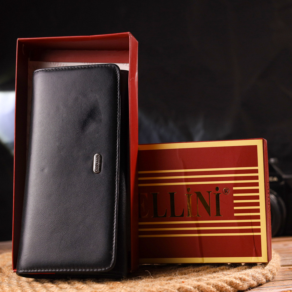 Місткий гаманець для жінок з натуральної гладкої шкіри Чорний (CANPELLINI) Київ - фото 4