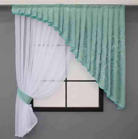 Кухонный комплект VR-Textil № 039к шторка с ламбрекеном белый с бирюзовым 150х170 см (52-0816) Киев