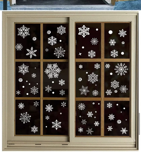 Новорічні наклейки сніжинки білі - розмір стікера 20*30см, силікон Київ - фото 2