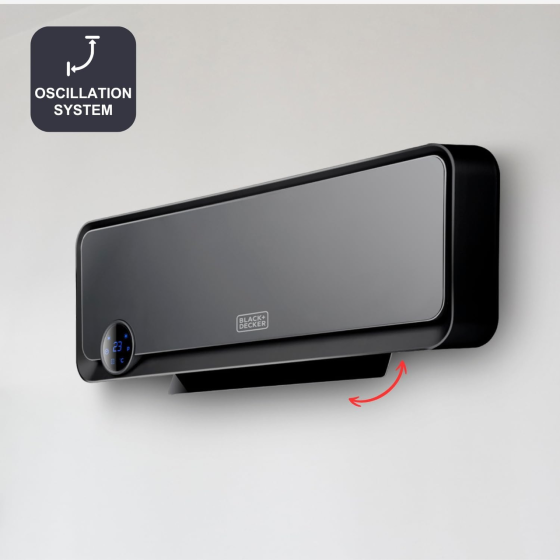 Керамический настенный обогреватель BLACK+DECKER BXWSH2000E: 2000 Вт, для ванной IPX2, недельный таймер, пульт, Черный Киев