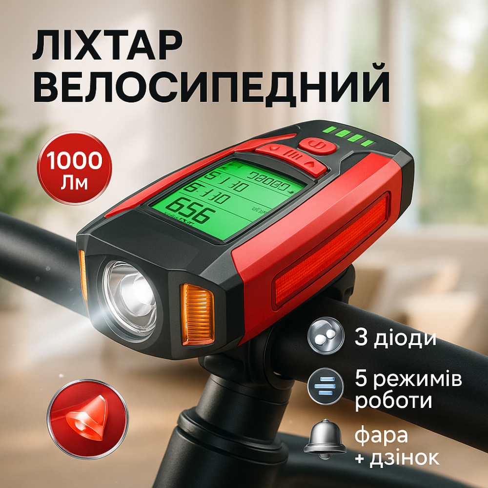 Велофонарь с водозащитой и зарядкой AS0808-XPG+2LED(yellow)+2COB(red), Фара для велосипеда с зарядкой BV-30 Львов - изображение 8