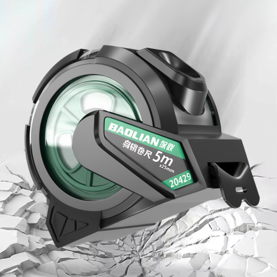 Рулетка будівельна вимірювальна 5м, прогумована з метричною шкалою з автоматичним замком, протиударна чорно-зелена Кам'янець-Подільський