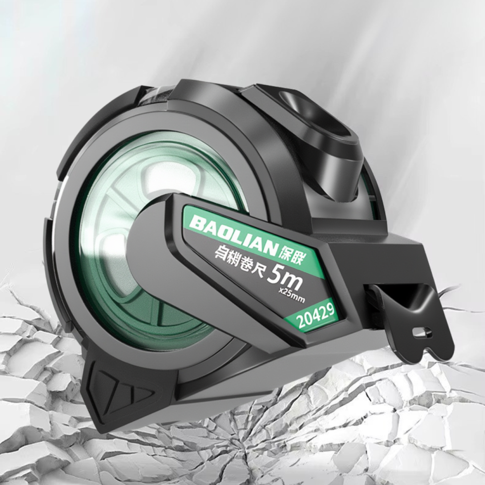 Рулетка будівельна вимірювальна 5м, прогумована з метричною шкалою з автоматичним замком, протиударна чорно-зелена Кам'янець-Подільський - фото 1