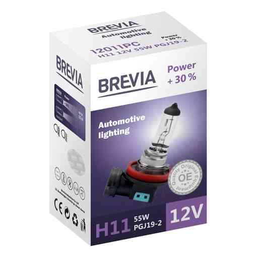 Галогенова лампа Brevia H11 12V 55W PGJ19-2 Power +30% CP Львів