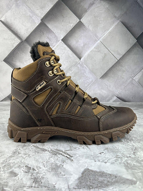 Тактические мужские зимние ботинки коричневые водонепроницаемые ботинки на меху прошиты и проклеены WAR Львов - изображение 7