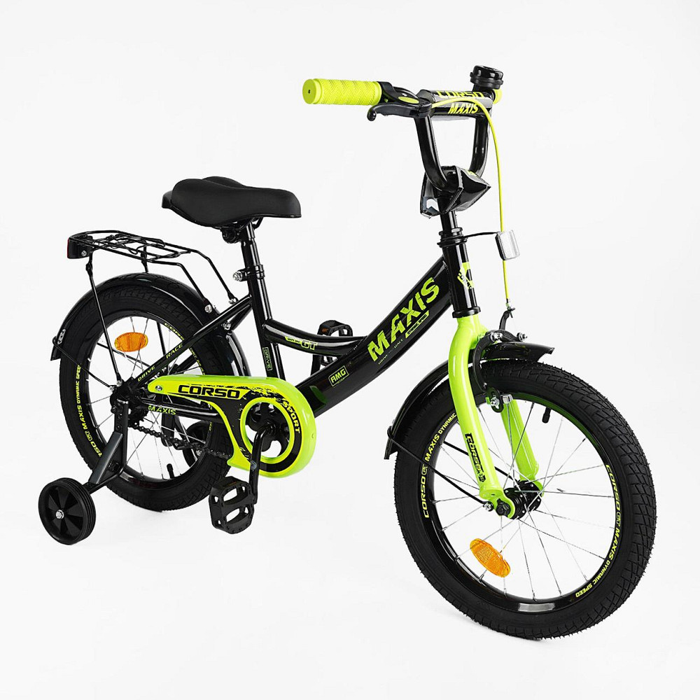 Велосипед 2-х колісний CORSO MAXIS 16 дюймів ручне гальмо додаткові колеса Чорно-жовтий (CL-16338) Чернігів - фото 1