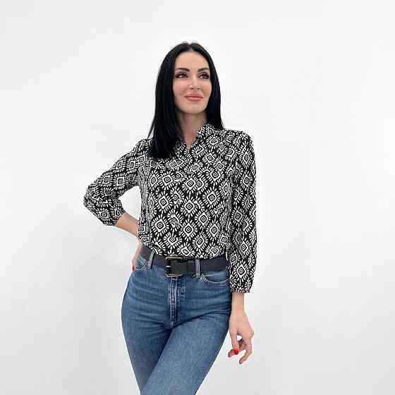 Жіноча блузка з принтом "Marocco" оптом | Норма і батал | Розпродаж моделі Чорний, 46-48 Київ