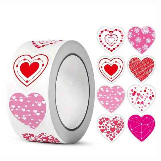 Наліпки у формі серця – рулон 500 шт, 10 різних дизайнів, 2,5 см Київ