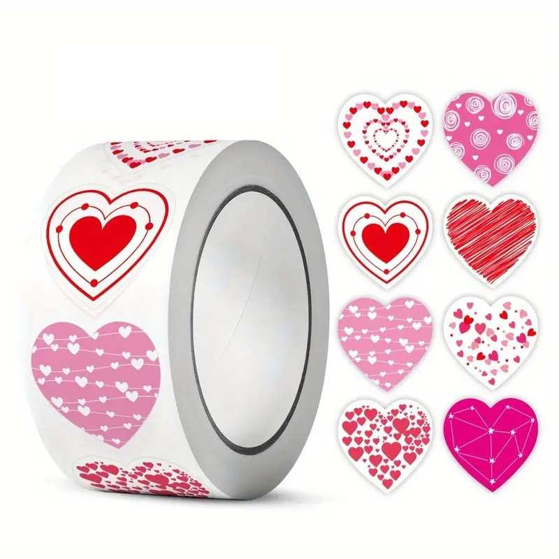 Наклейки в форме сердца – рулон 500 шт, 10 разных дизайнов, 2,5 см Киев - изображение 1