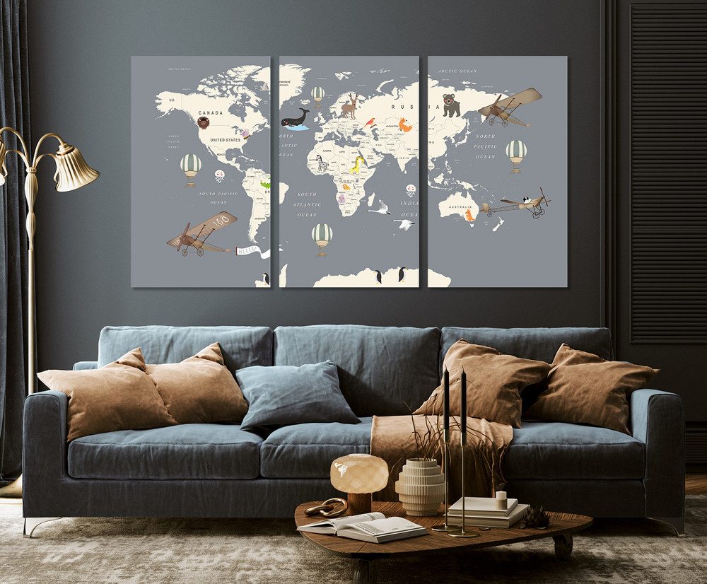 Модульна картина у вітальню/ спальню  Мапа світу   ART-071_3A 100х150 см Київ - фото 3