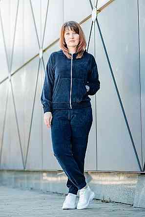 Спортивный костюм женский прогулочный велюровый, женский комплект темно-синий Крохатушка одяг 52/54 Киев