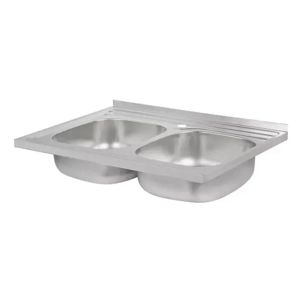 Кухонная мойка накладная на две чаши WEZER 8060 (08) Satin (0.8 мм) Киев - изображение 3