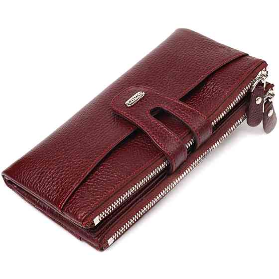 Гарний гаманець із натуральної зернистої шкіри Бордовий (CANPELLINI) Київ